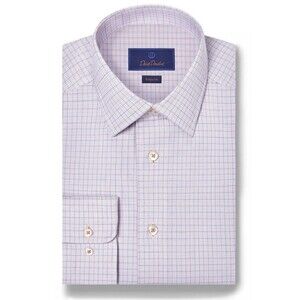 David Donahue White Blue Orange Fine Strip Trim Fit Dress Shirt Sz 17.5 New